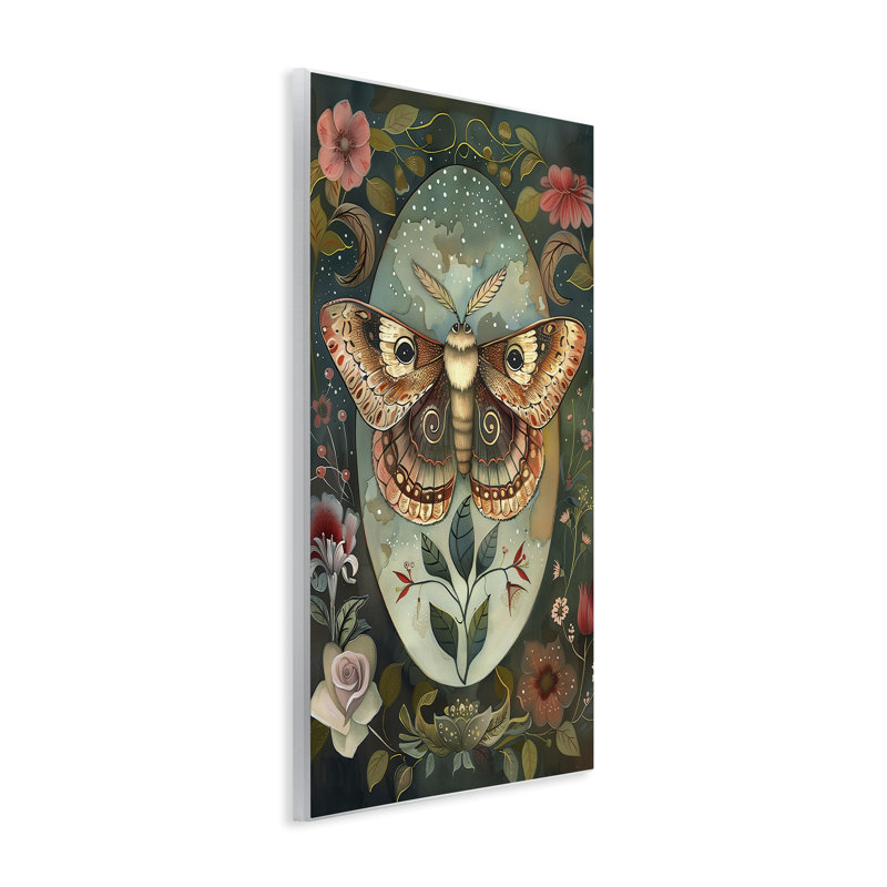 Moth with Blooming Florals, plaque murale, design par The Dutch Lady, H 15 po x l 10 po