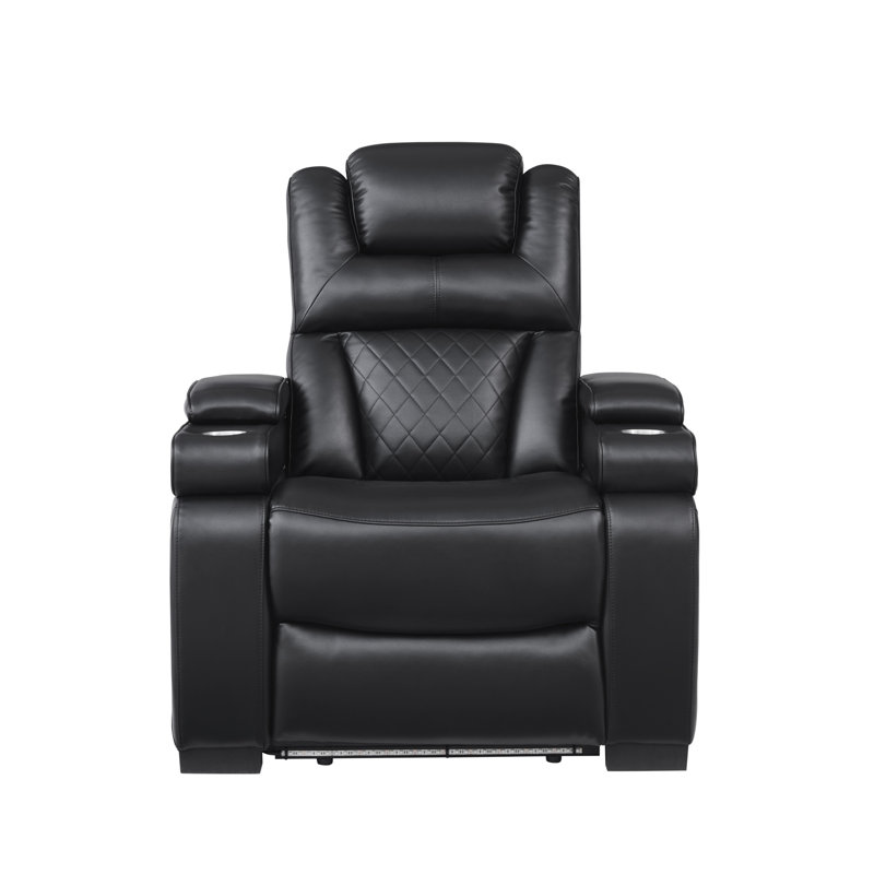 37.5''Wide Breathable Leather Square Arms Power Recliner With Storage Arms & Powered Headrest, Black