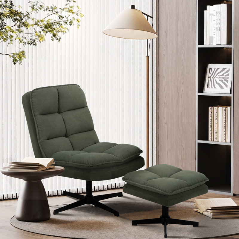 Chaise d'appoint rembourrée avec repose-pieds, Tissu vert