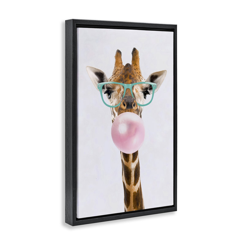 Toile flottante encadrée Bubblegum Hipster Giraffe par Reinders, H 25 po x l 17 po, Cadre flottant noir de jais