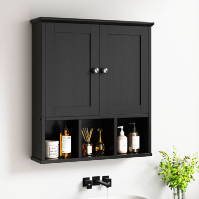 Armoire à pharmacie de salle de bain - murale avec 2 portes et tablette ouverte pour le rangement organisé