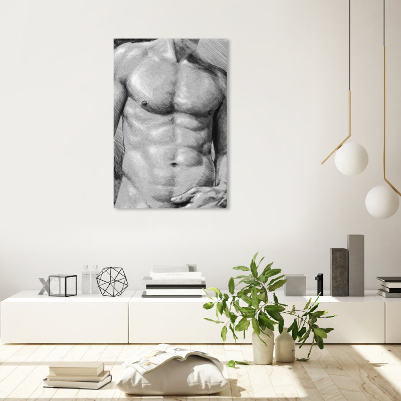 Torse mâle en gris - impression, Toile tendue, H 36 po x l 24 po x P 1,5 po
