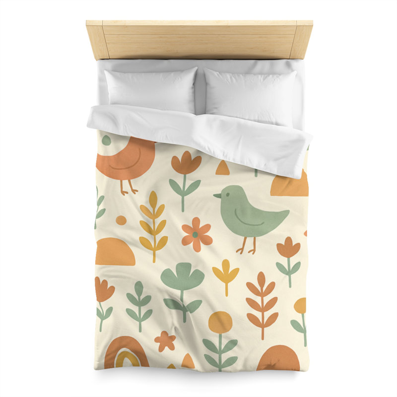 Microfiber Duvet Cover Boho Style, Design 26, Twin Duvet Cover, Orange/Yellow/Green/White