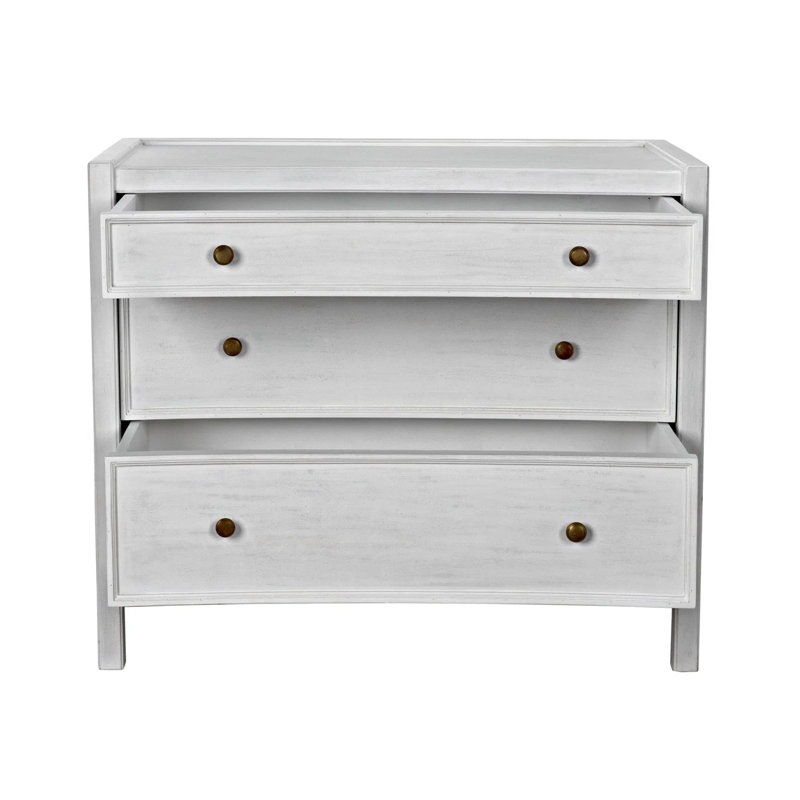 Hampton 3 - Drawer Solid Wood Nightstand, White Wash