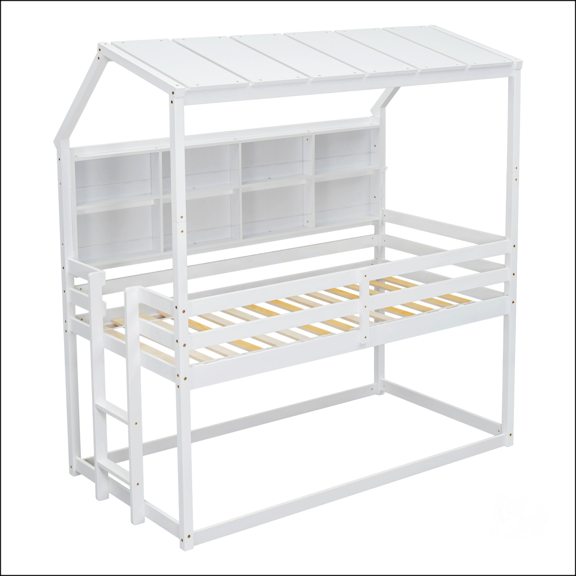 Harper Orchard Twin Over Twin Low Bunk Bed With House Semi-Enclosed ...