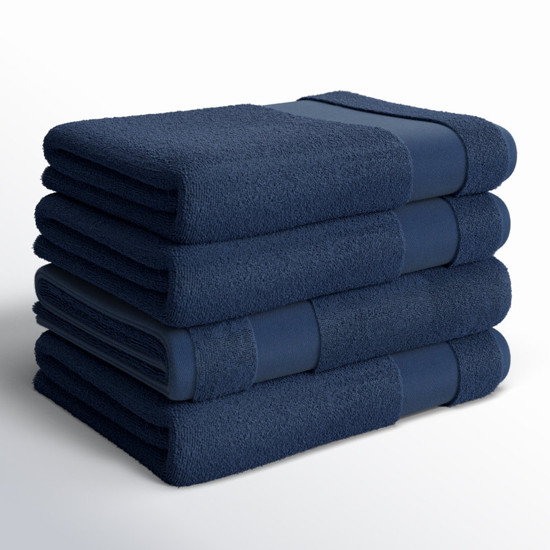 Wayfair Basics 100% Cotton Midweight 4 Pack Bath Towel Set, Navy