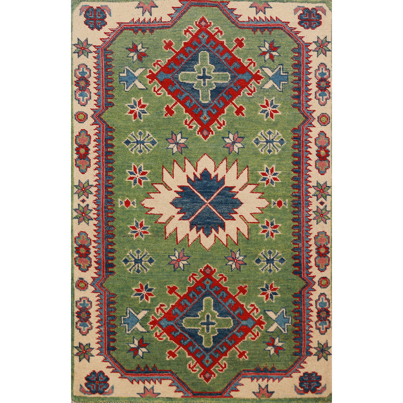 Tapis vert fait à la main Kazak 3 x 4