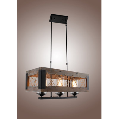 Luminaire suspendu de style chêne avec lustre en métal vieilli et chêne vieilli (24 pouces (3 lumières