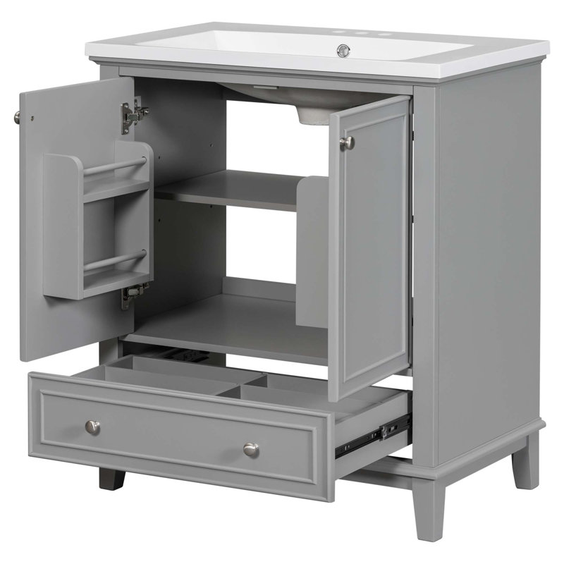 30" Bathroom Vanity With Sink Combo, Multi-Functional Bathroom Cabinet With Doors And Drawer, Gray