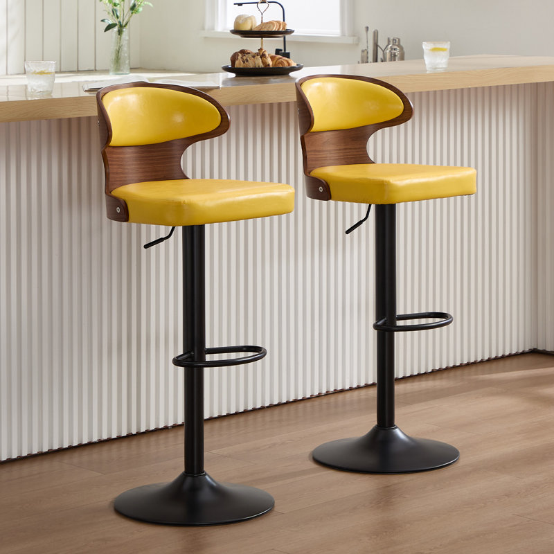 Swivel PU Leather Adjustable Height Bar Stool, Yellow