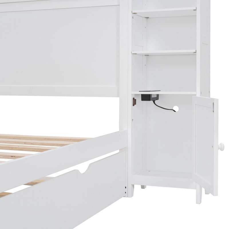Grand lit avec rangement abondant et prises intégrées - Créez une armoire de chambre fonctionnelle en bois pour un sommeil confortable