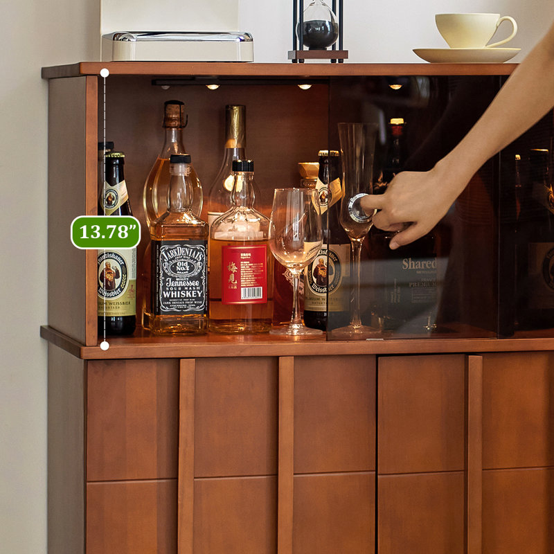 Armoire 47,24 "en bois massif rétro brun simple avec porte en verre