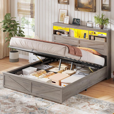 Farmhouse Lift Up Storage Bed with 4 Drawers
