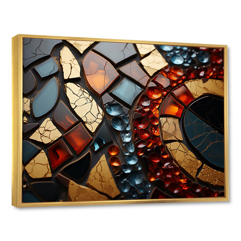 Cubic Mosaic Marble Tiles VI - Décoration murale en marbre, Cadre flottant doré, H 34 po x l 44 po x P 1,5 po