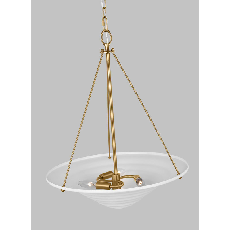 Textured White and Brass 3-Light Indoor Pendant