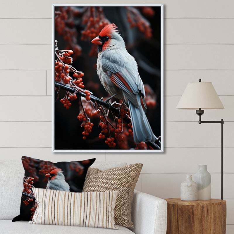 Coral Brid In Winter II, reproduction d'art sur toile, H 44 po x l 34 po x P 1,5 po, Cadre flottant blanc