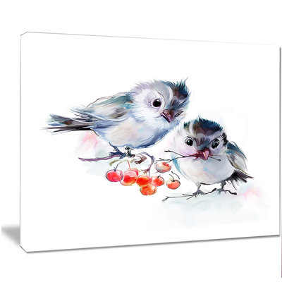 Oiseaux sur une branche avec baies rouges - impression sur toile tendue