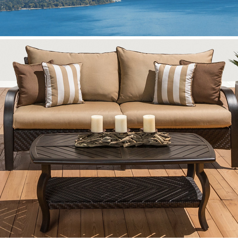 Kechia 2 Piece Sofa Seating Group With Sunbrella Cushion Covers, Maxim Beige Sunbrella®
