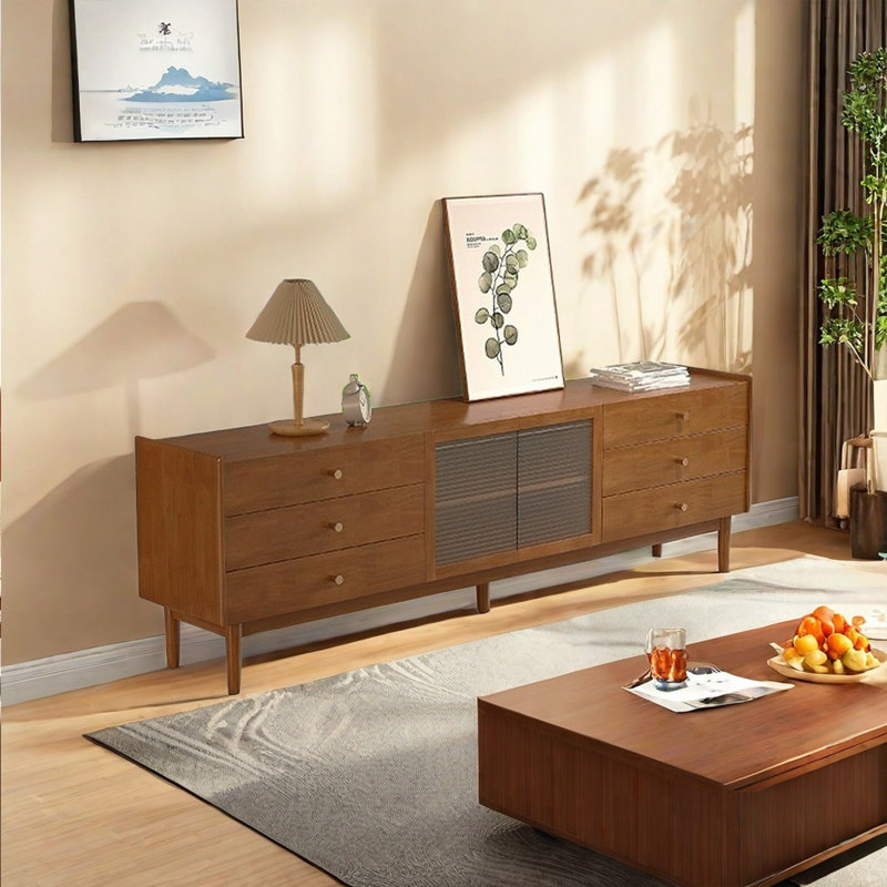 Solid Wood TV Stand Ample Storage Elegance, Brown