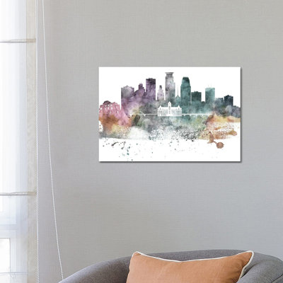 Minneapolis Pastel Skylines - Wrapped Canvas Painting