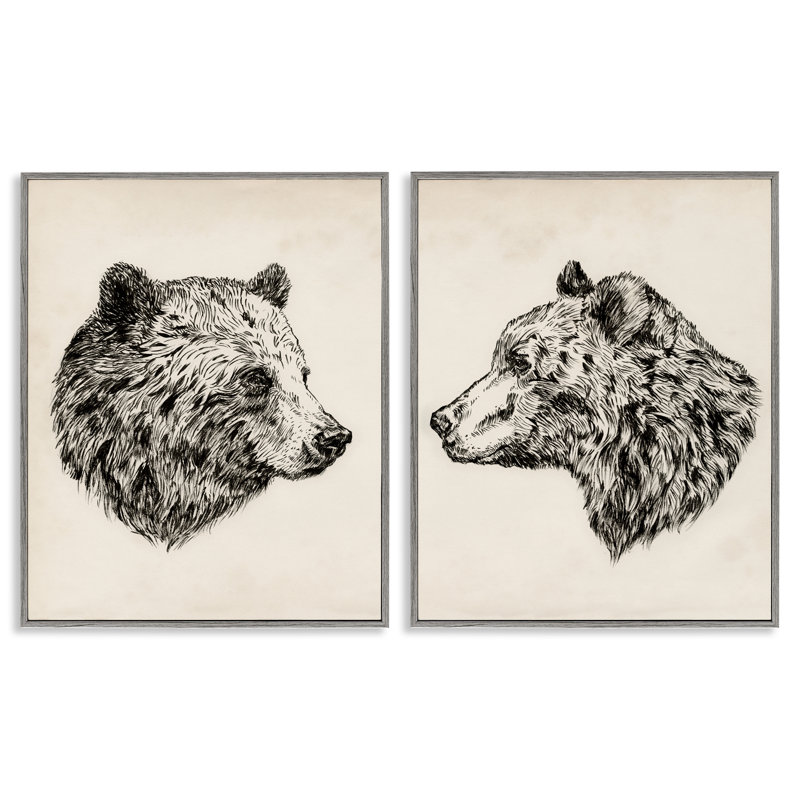 Portrait d'un ours brun, ensemble de 2 giclées encadrées par Victoria Barnes, H 20 po x l 16 po, Estampe numérique Farmhouse
