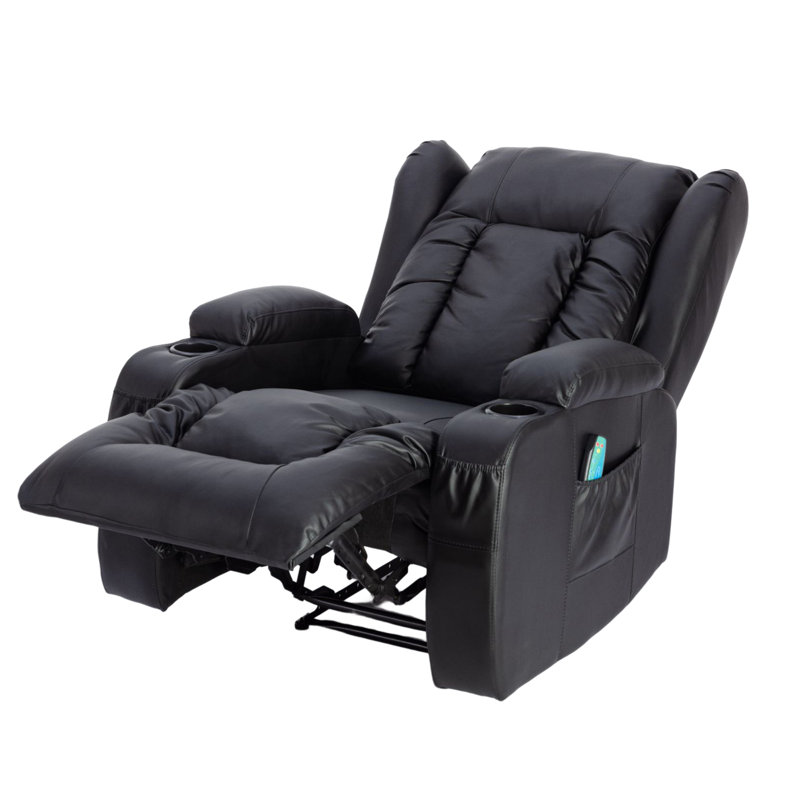 Fauteuil de massage inclinable chauffant en similicuir, Similicuir noir