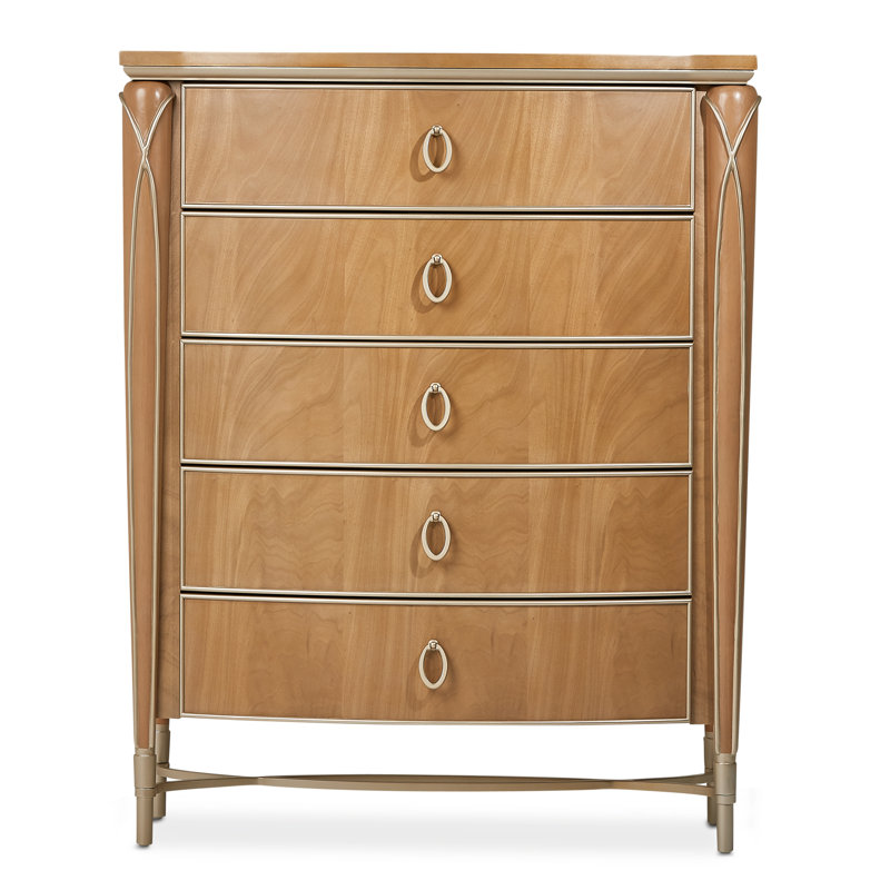 Villa Cherie 5-Drawer Highboy Chest - Caramel, Gray/Caramel