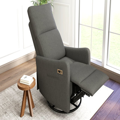 Fauteuil inclinable pivotant électrique, fauteuil à bascule pivotant à 270° pour adultes, petit fauteuil à bascule idéal pour les petits espaces, fauteuil inclinable à bascule en tissu rembourré pour chambre d'enfant, salon ou salle de cinéma - Vert foncé