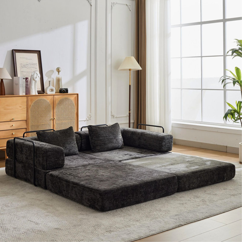 Compression Convertible Bed, 2 - Seat, Boneless, Chenille, No Assembly Required Boneless Design,, Black