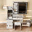Meuble-lavabo multifonctionnel blanc avec miroir et grand rangement