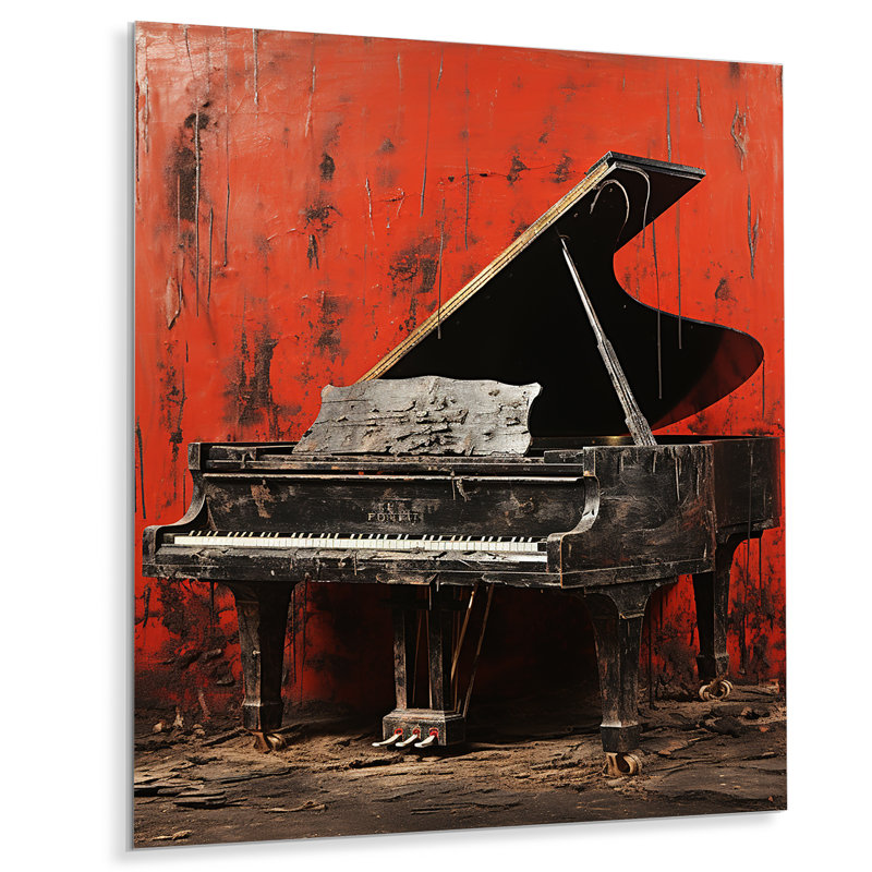 Rouge et noir classique Piano Grace - art mural piano en métal, H 32 po x l 24 po x P 1 po