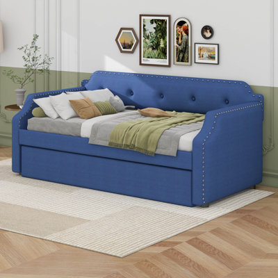 Upholstered Twin Daybed With Trundle, Wood Day Bed Sofa Bed Frame