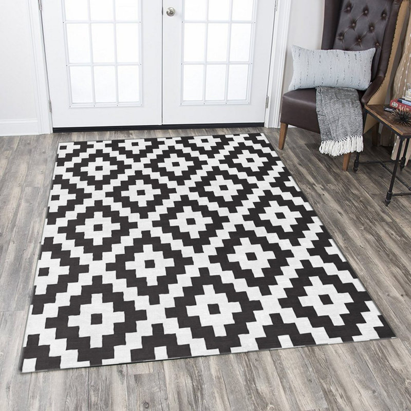 Premium Woven Carpet, 3.3 x 4.6 ft, 100% Polyester, Non-Slip Felt Dot Underside | Raschel Knitting, 0.4 in Pile Height, Machine Washable | Modern Digital Print Design, Ideal for Living Room & Bedroom Decor