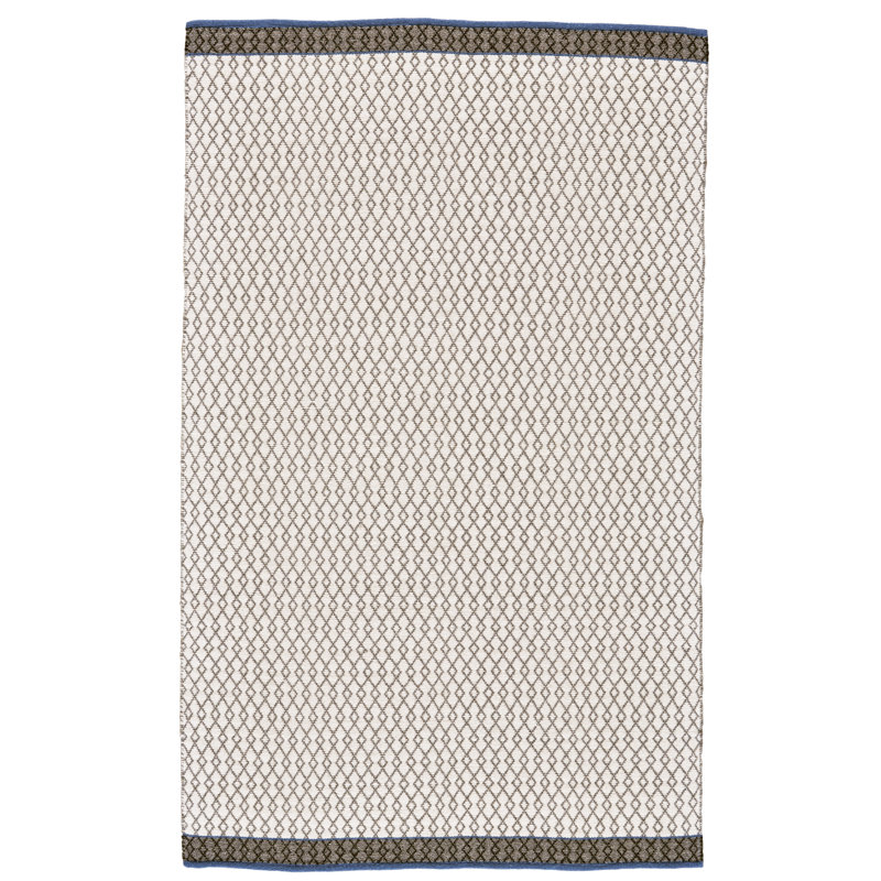 Tapis gris/bleu marine en laine handwoven à tissage plat Pilsen, Rectangle 8 pi x 10 pi