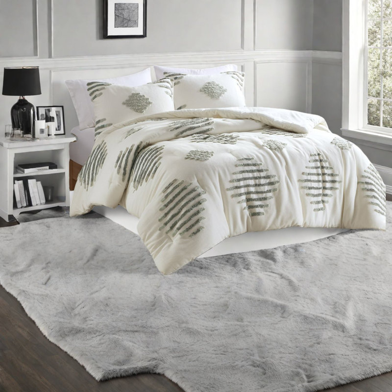 Ensembles de literie double en chenille double, chambre à coucher moderne en coton touffeté 3 pièces