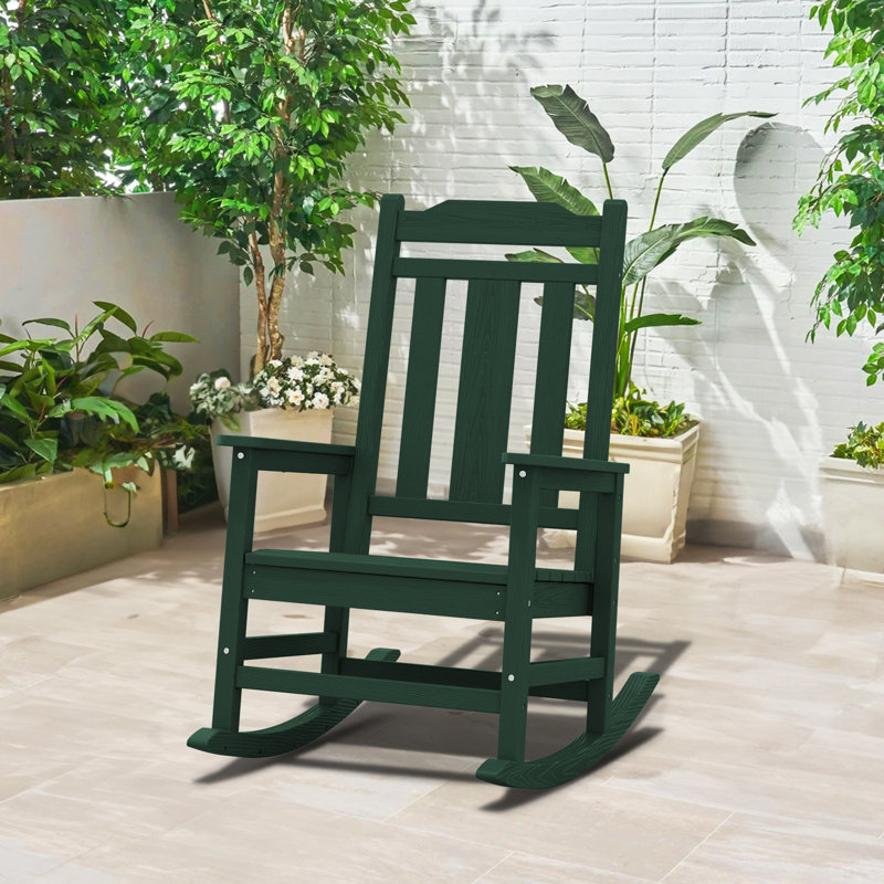 Wolak Oversized High  Density Polyethylene Rocking Adirondack Chair, Dark Green