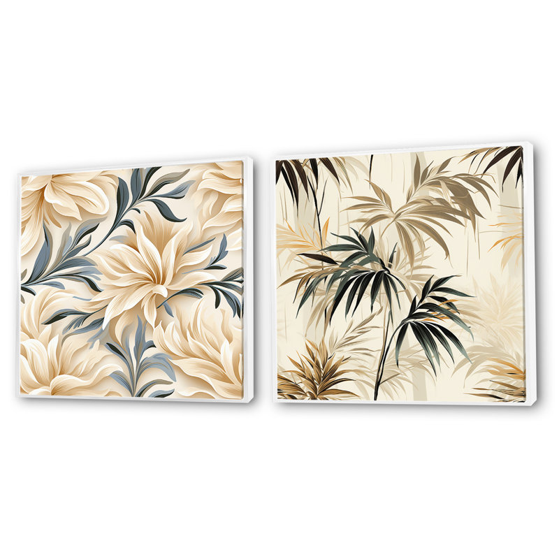 Matcha - Ensemble de 2 collages carrés tropicaux, Cadre flottant blanc, H 16 po x l 33 po