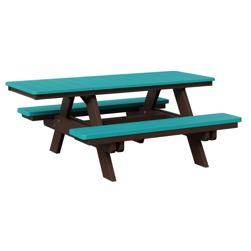 Berlin Gardens Ada Rectangular Picnic Table, Aruba Blue Top/Chocolate Brown Base