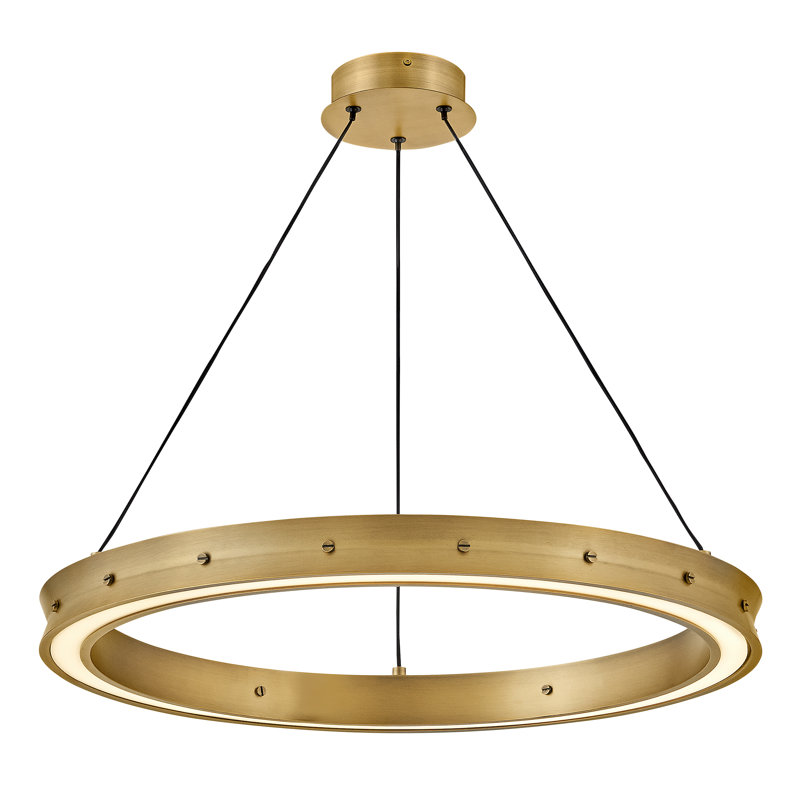 Lustre moyen Althea avec éclairage DEL intégré et diffuseur gravé, Laiton laqué, H 31,5 po x l 38 po x P 38 po