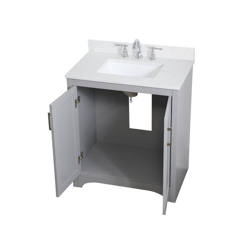 Moore 30'' Single Bathroom Vanity with Engineered Marble Top, Gray