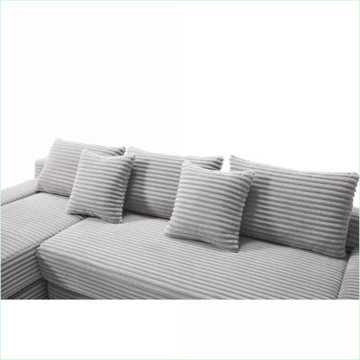 Sectional Sofa | L-Shaped Convertible Sofa Bed | Light Gray Corduroy | Living Room/Bedroom/Home Theater | Light Gray | Fabric