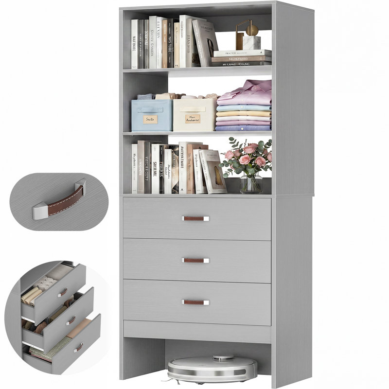 24 Inch Walk-in Closet Organizer and Storage with Cabinet & 3 Drawers, Space-Saving Freestanding Storage Unit for Small Spaces, Laundry, Guest Room, White