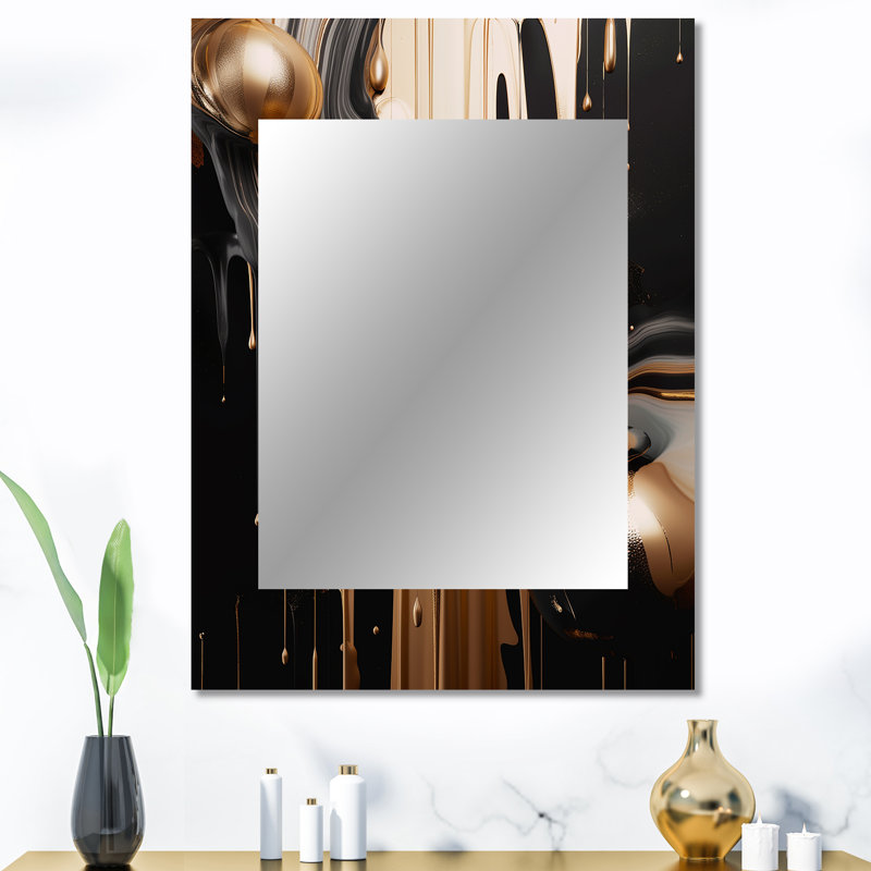 Gold And Black Marbled Euphoria IV - Marble Decorative Mirror, Modern Wall Mirror, Printed Metal Art, 40" x 30"