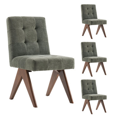 Nieck Modern Upholstered Parsons Chair Linen Fabric Tufted Dining Chairs Armless Side Chair Vanity Chair
