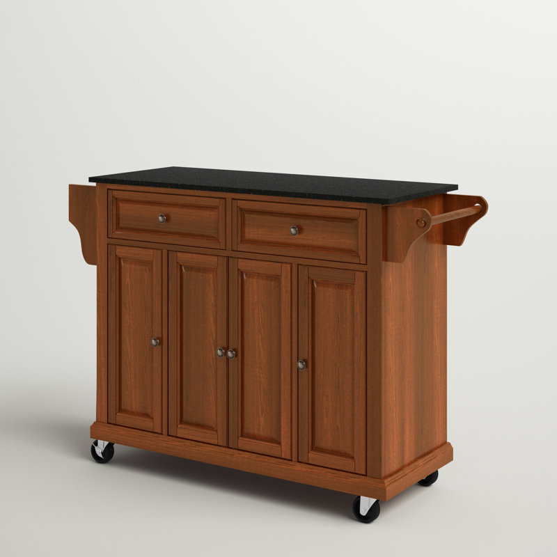 Monty Granite Top Kitchen Island, Classic Cherry, Black