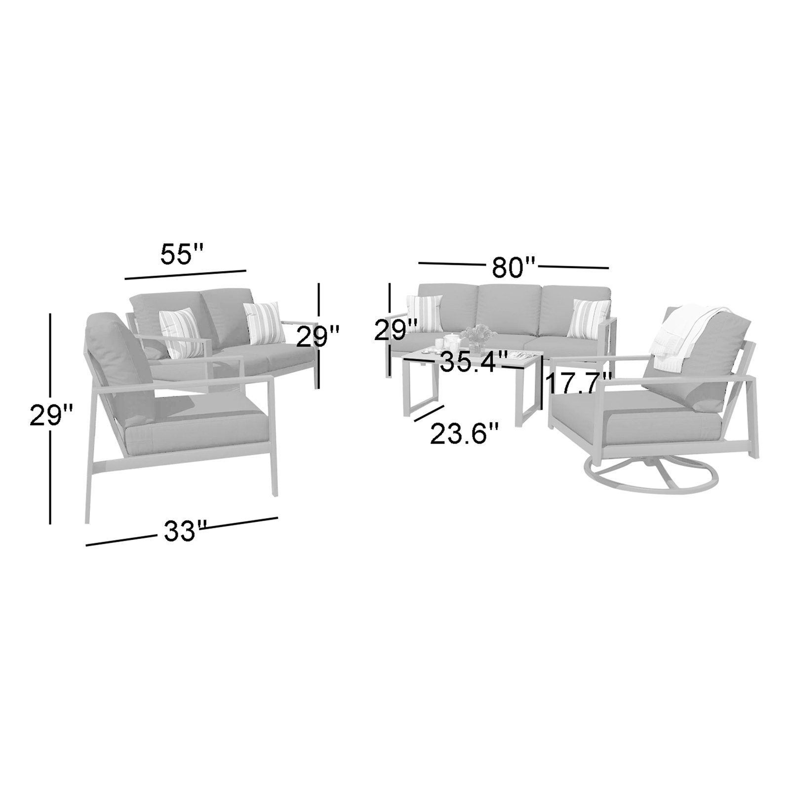 Townsend Sofa Seating Group with Sunbrella Cushions, Canvas Navy Sunbrella® Canvas, Gray