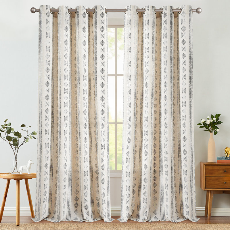 Paire de rideaux semi-transparents avec passe-tringle Amadas, Noir / lin, L 52 po x L 96 po