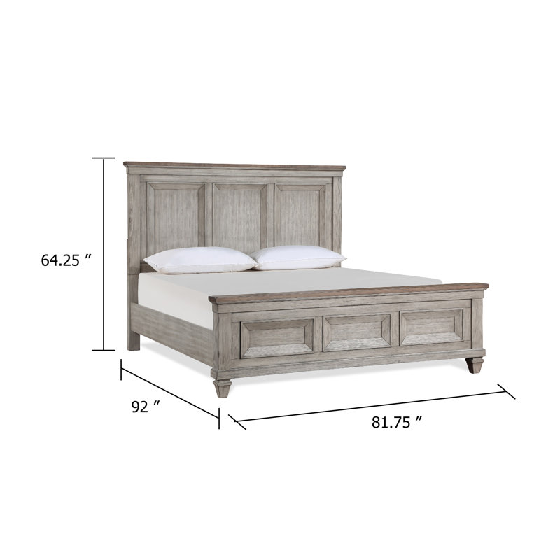 Henry Bed, Plank-Style Headboard, Crown Moldings, Wood, Cream/Brown/Gray, Très grand