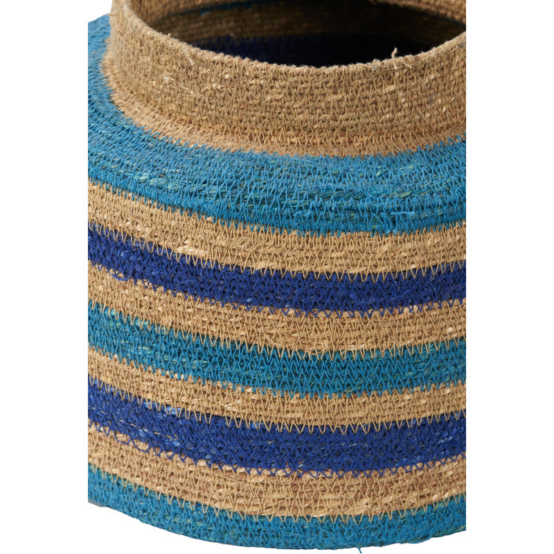 Seagrass Natural Stripe Round Basket, Blue/Brown