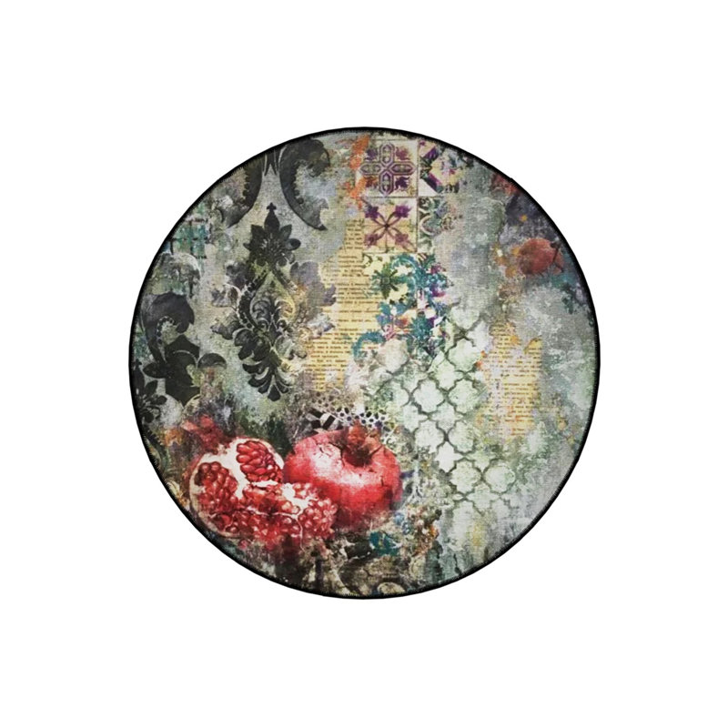 Ethnic Pattern And Pomegranate Detailed Woven Base Modern Decorative Carpet, Round 3'4"
